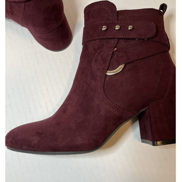KELLY AND KATIE ANKLE BOOTS BURGUNDY SUEDE NAILHEAD ACCENTS 2.5" HEEL SIZE 6 - Picture 6 of 12